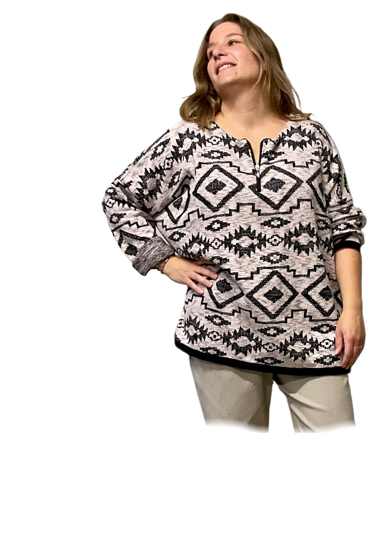 Pullover Kastenform mit RV lang