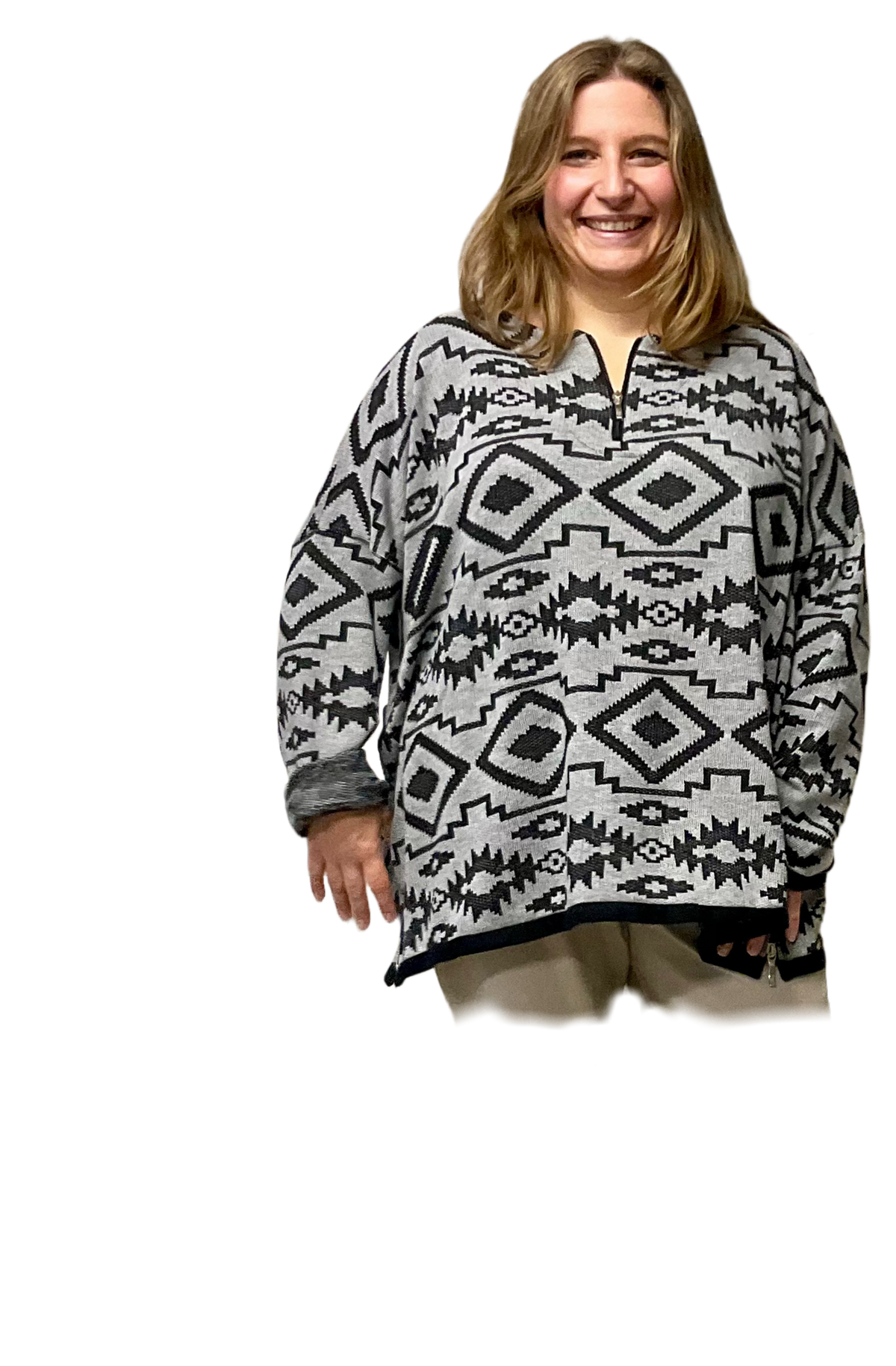 Pullover Kastenform mit RV lang