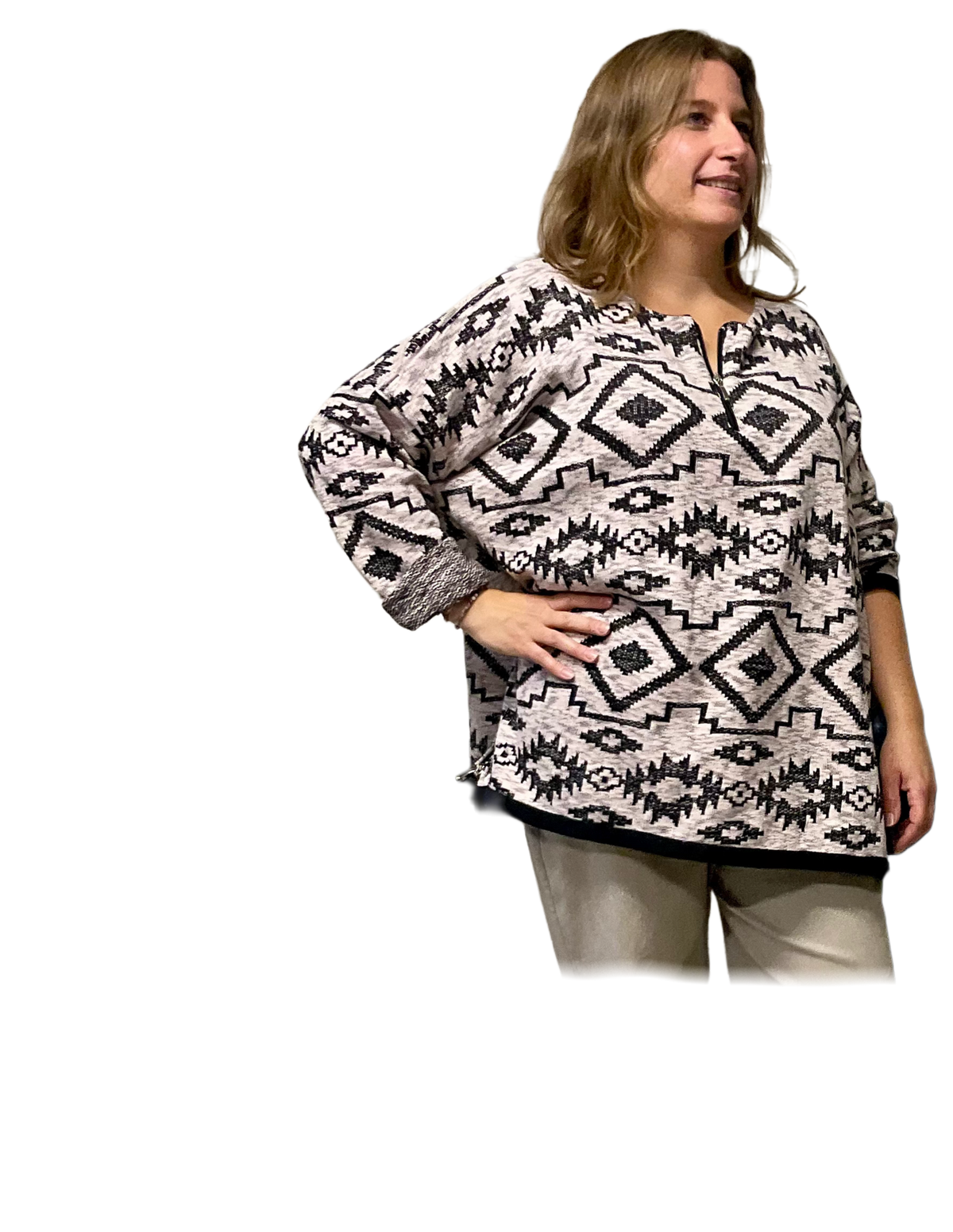 Pullover Kastenform mit RV lang