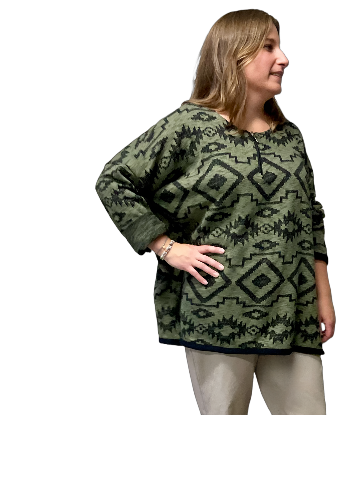 Pullover Kastenform mit RV lang